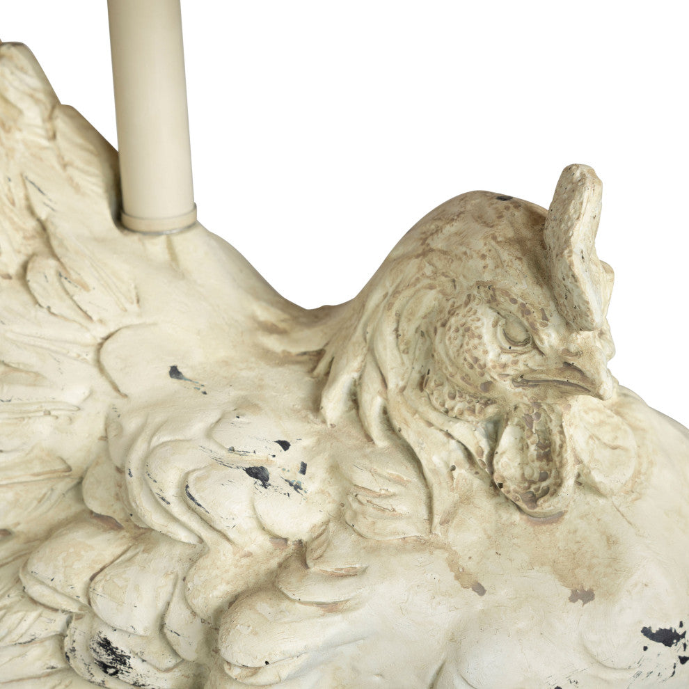 Rooster Table Lamp, White Washed