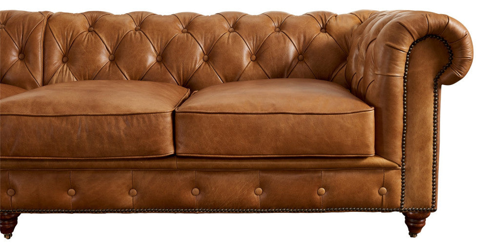 Century Chesterfield Sofa Light Brown Leather 118"