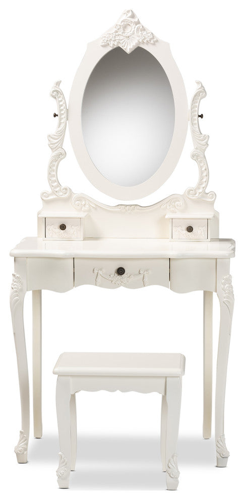 Macsen White Finished Wood 2-Piece Vanity Set with Adjustable Mirror