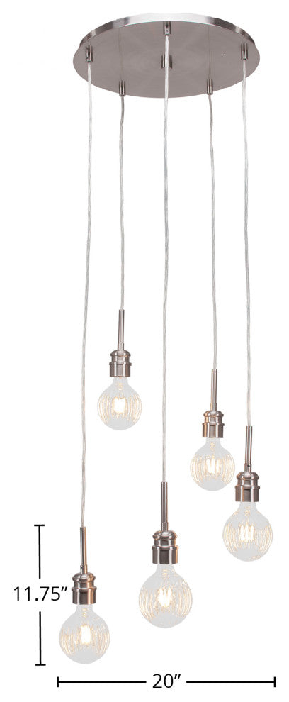 Edge 5-Light Cluster Pendalier, Brushed Nickel Finish with 4 Watt LED Bulb