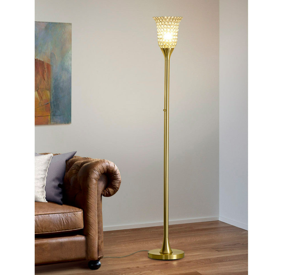 Belle 72"H Crystals Shade Torchiere Floor Lamp, LED Dimmable, bulb included, Ant