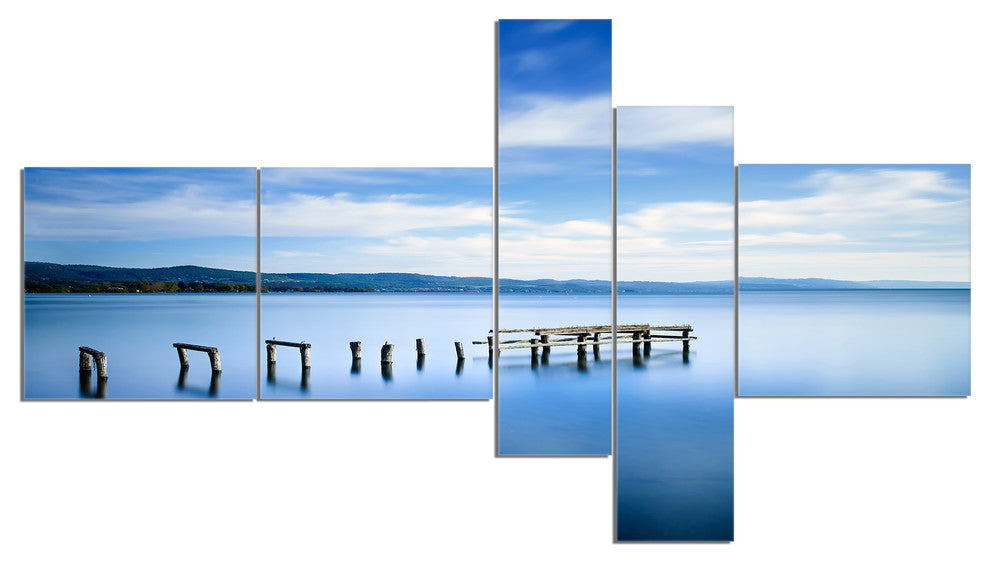 White Clouds and Blue Sea, Seascape Canvas Art Print, 60"x32", 5 panels