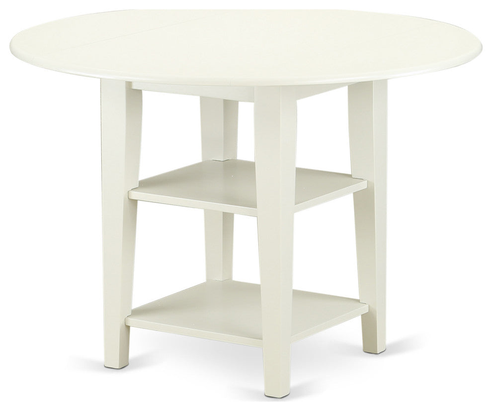 3Pc Dinette Set, Round Table, Two Shelves, 2 Chairs, Cream Dining Chairs Seat