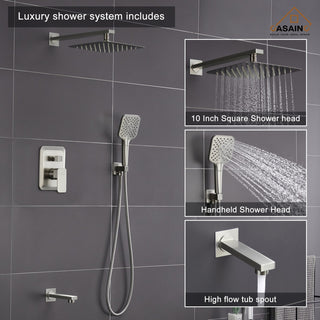 9inch Shower System Brushed Nickel Dual Head Waterfall Shower Bar System, Brushed Nickle