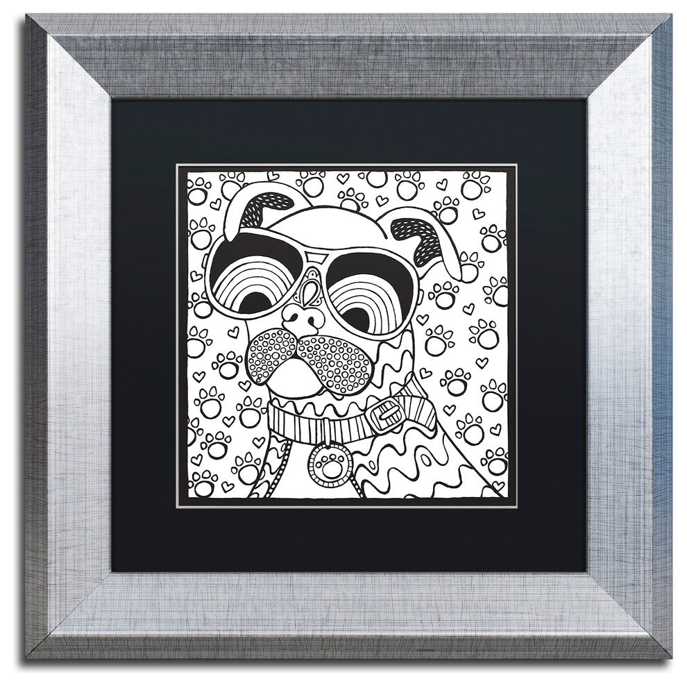 Hello Angel ''Cool Pooch'' Art, Silver Frame, Black Mat, 11x11