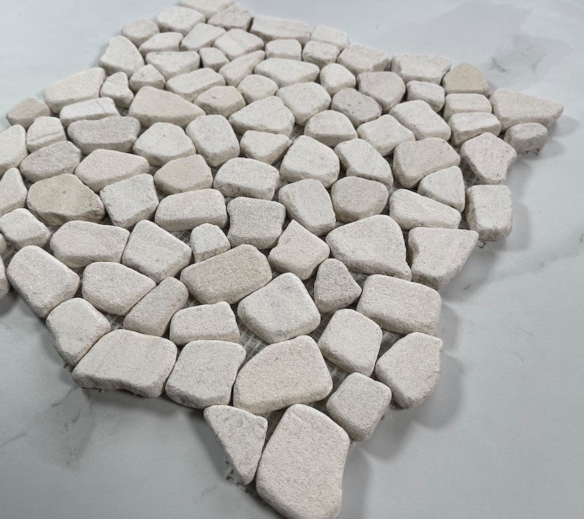 Tumbled Limestone Pebble Golden Beach Moleanos Beige NonSlip Tile, 1 sheet