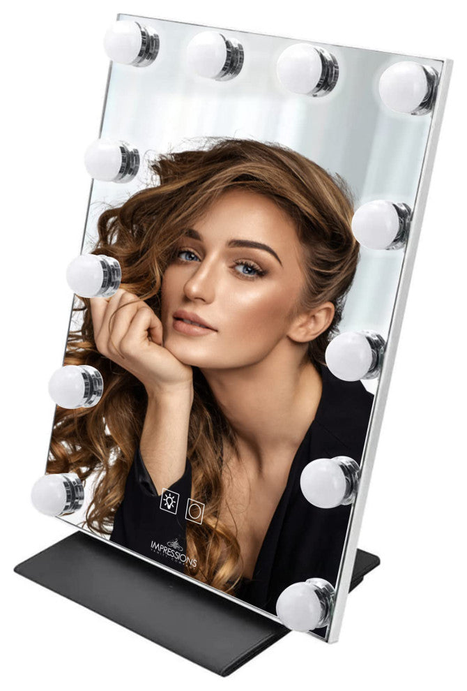 Lumiere Touch Pad Pro LED Makeup Mirror, White, Hollywood Bulbs