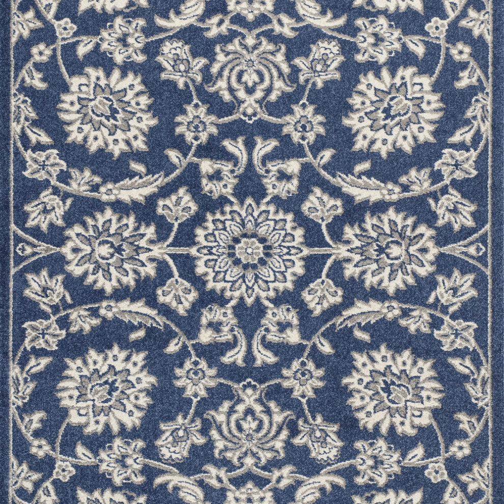 3' X 5' Blue and Ivory Area Rug