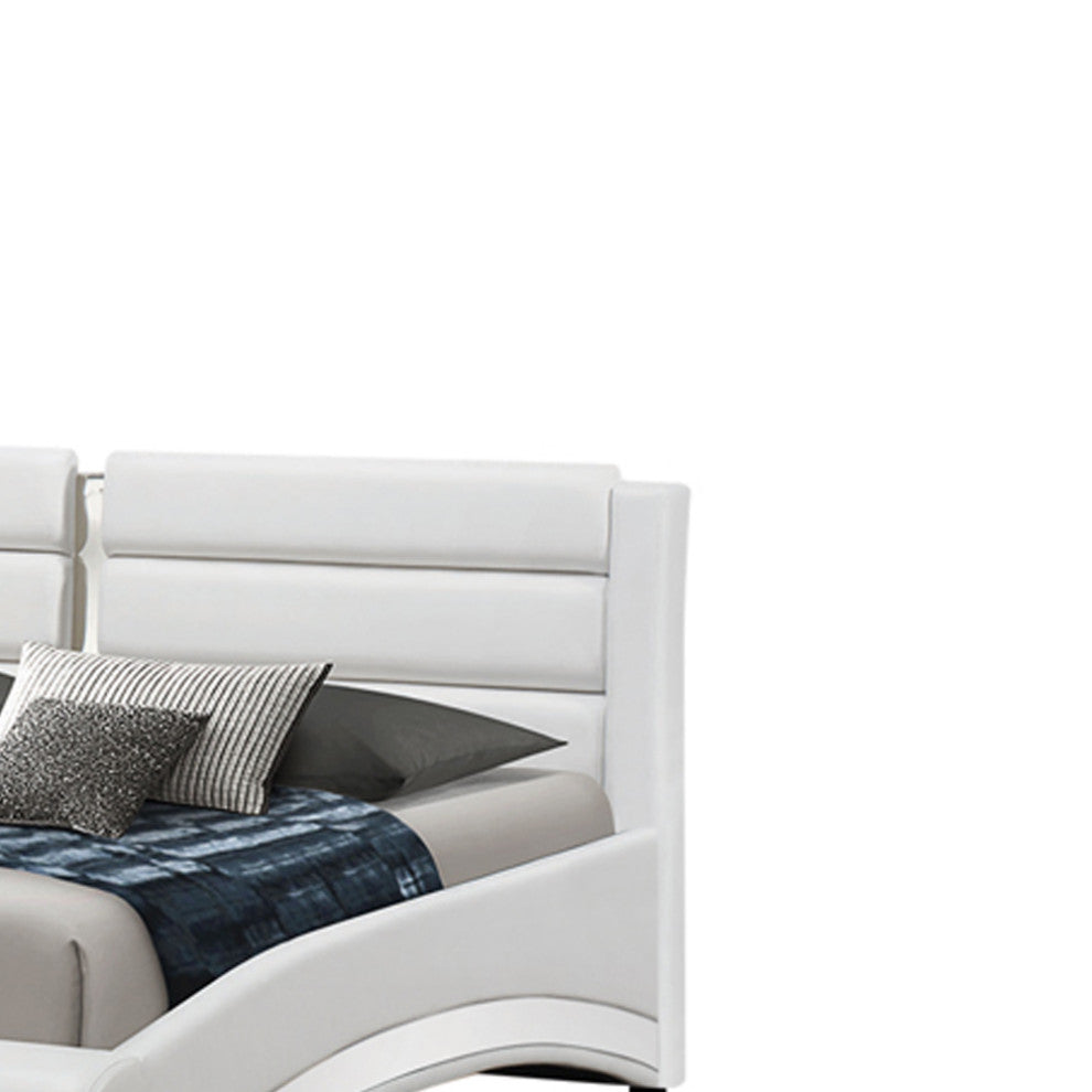 Benzara BM216006 Curved Leatherette Queen Size Bed, Cushioned Paneling, White