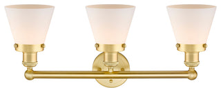 Edison Small Cone 3-Light 25" Vanity Light, Satin Gold Finish, Matte White Shade