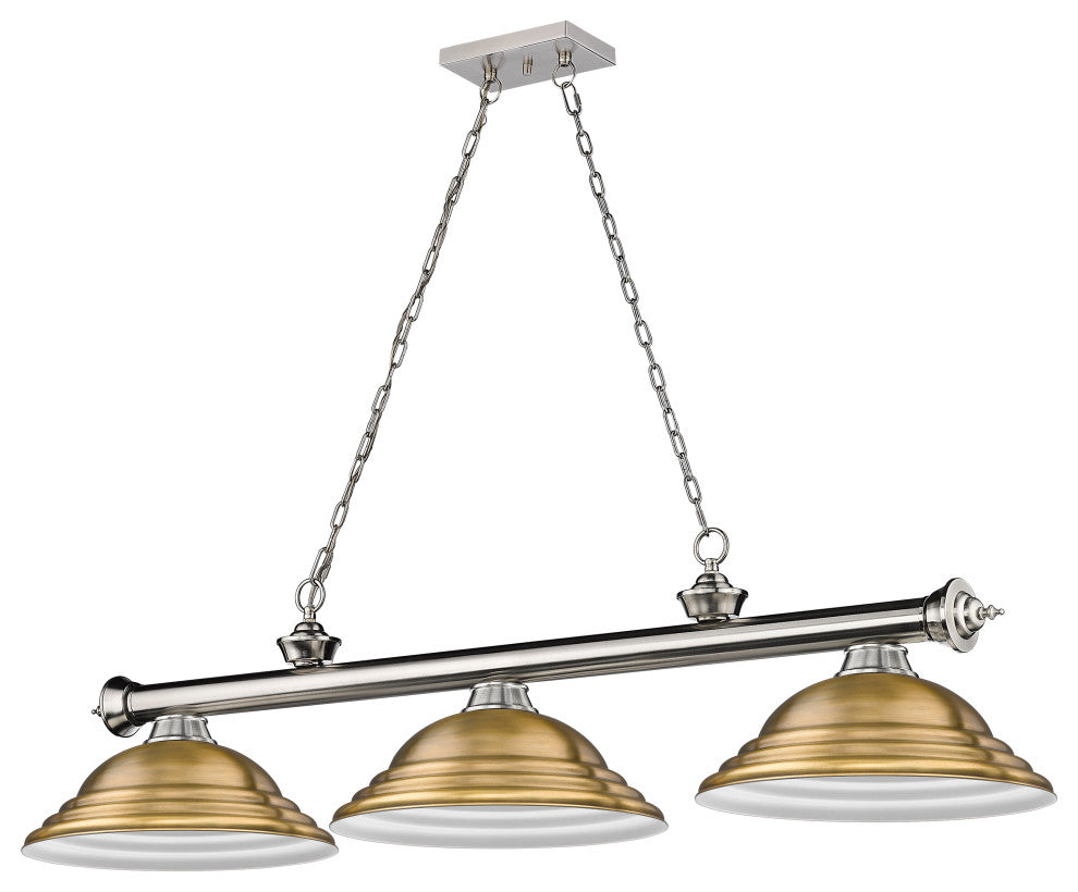Zlite 2306-3BN-SRB 3-Light Billiard, Rubbed Brass