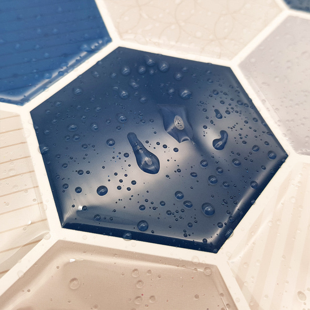 12"x6" Honey Hexa Blue and Cream Glossy 3D Tile Stickers, Set of 12