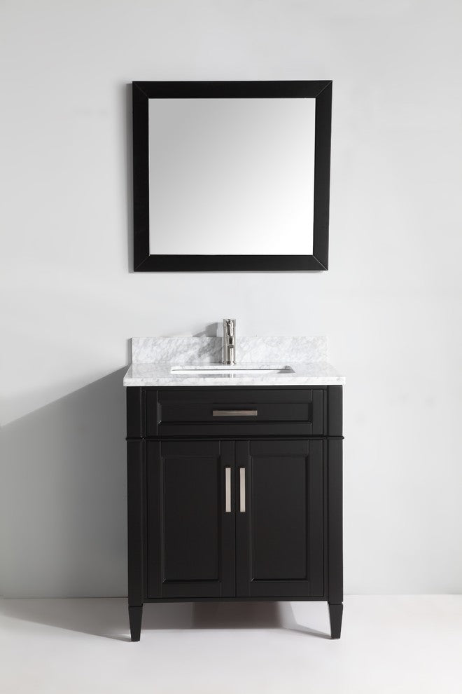 Vanity Set With Carrara Marble Top, 30", Espresso, Led Touch-Switch Mirror