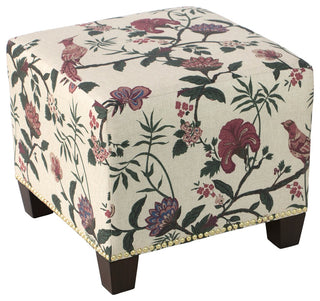 Quinn Square Nail Button Ottoman, Shaana Holiday Red