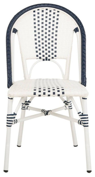 Set of 2 Contemporary Dining Chair, Rattan Seat With Curved Backrest, Navy/White