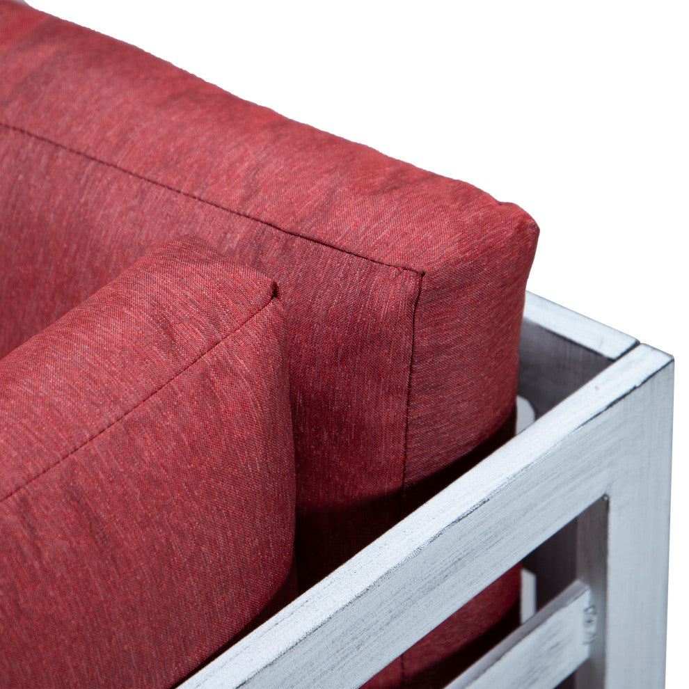 LeisureMod Chelsea 7-Piece Gray Patio Sectional With Fire Pit Table, Red
