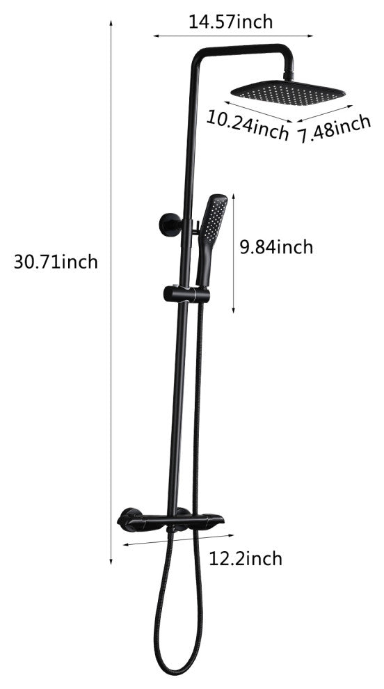 Exposed shower set With rain shower head and hand shower, Matte Black