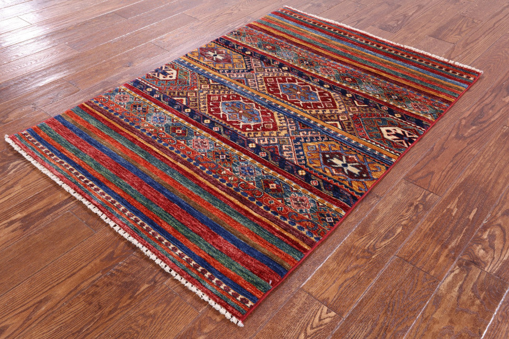 Hand Knotted Khorjin Super Kazak Rug 3' 4" X 4' 10" Q10801