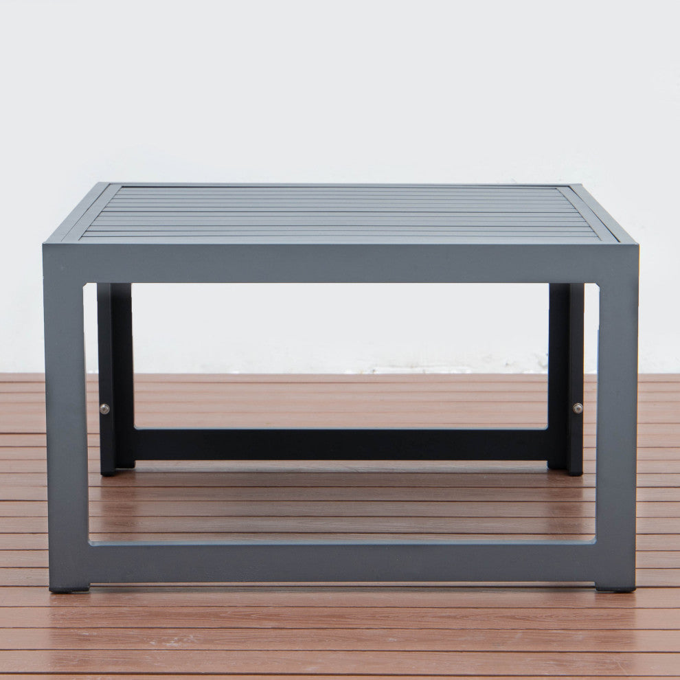 LeisureMod Chelsea Patio Coffee Table With Black Aluminum Black