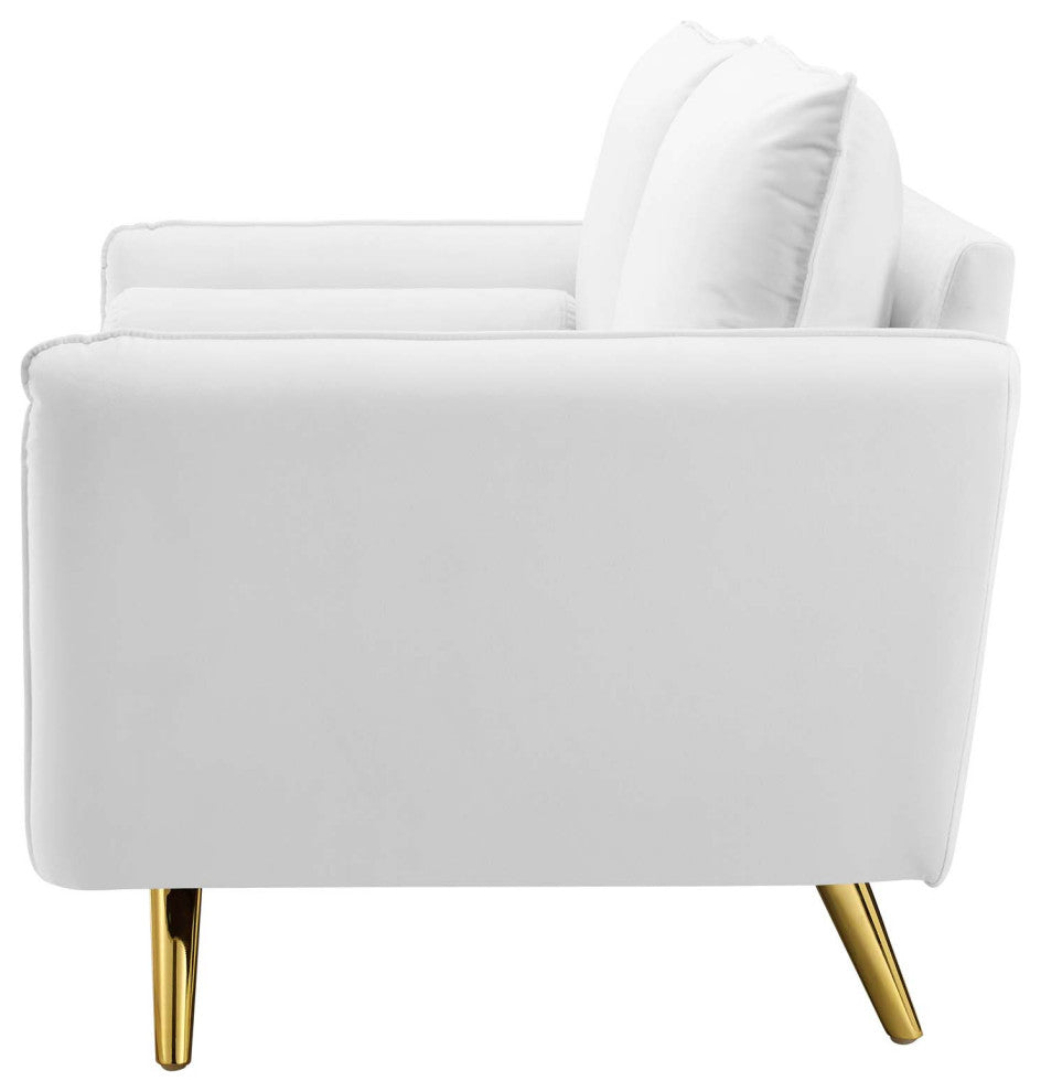 Loveseat Sofa, Velvet, White, Modern, Living Lounge Room Hotel Lobby Hospitality