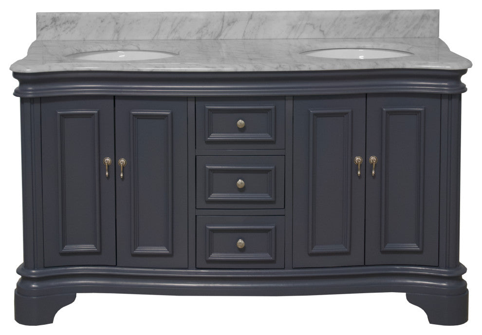 Katherine 60" Bath Vanity, Marine Gray, Carrara Marble, Double Vanity
