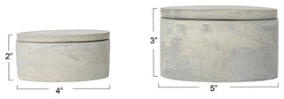 Gray Round Decorative Cement Boxes With Lids, 2-Piece Set