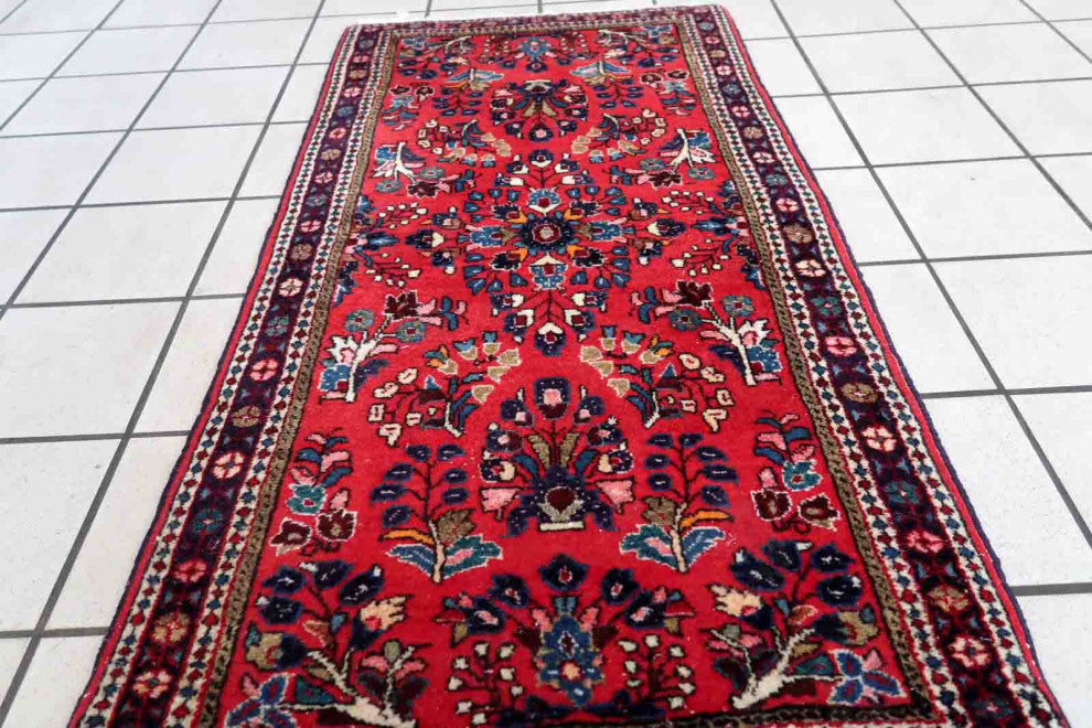 Handmade Vintage Persian Sarouk Rug 2.1'x4.2', 66cmx130cm 1970s