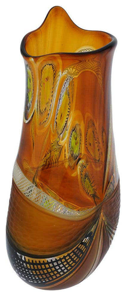 GlassOfVenice Battuto Murano Glass Vase - Amber Brown