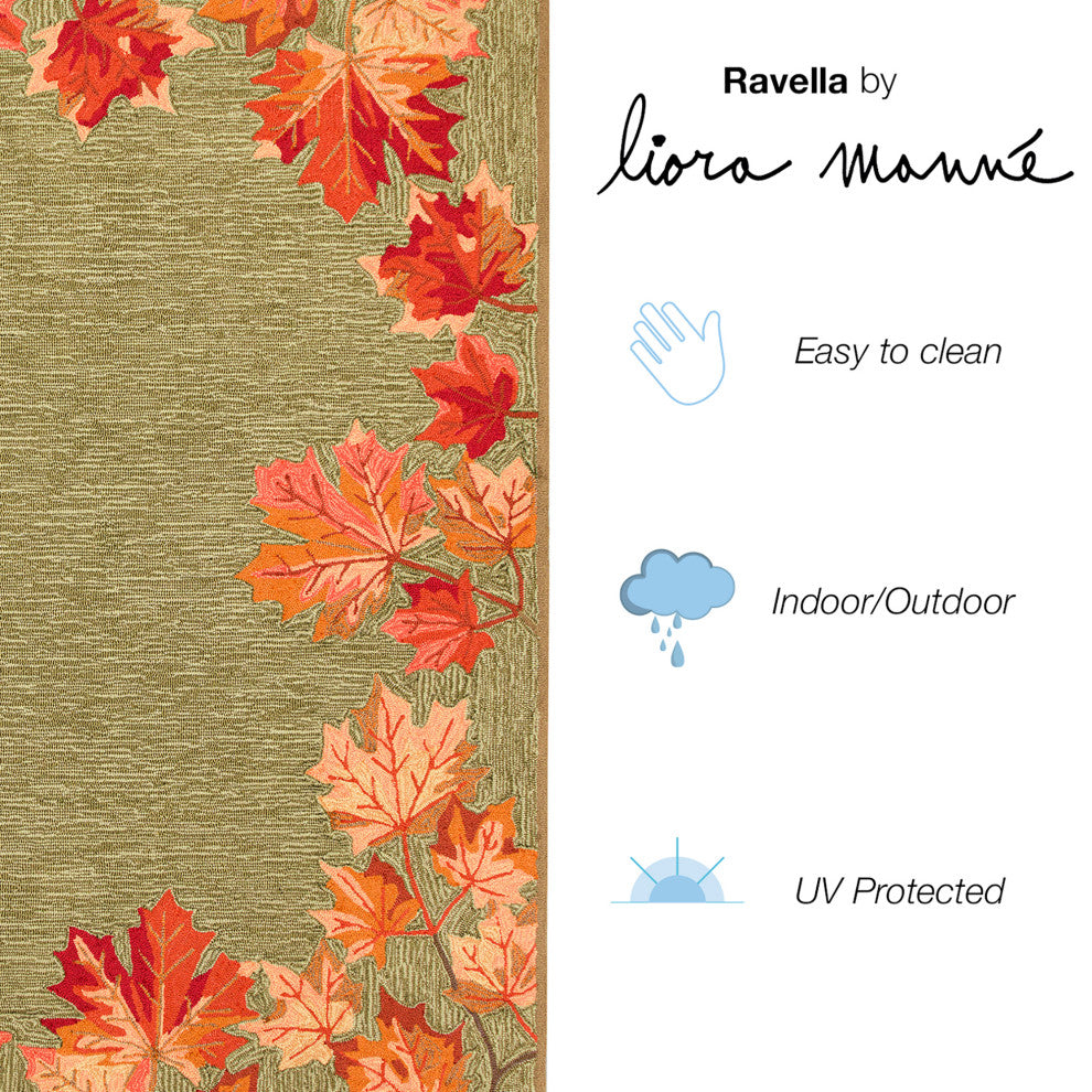 Ravella Falling Leaves Border Indoor/Outdoor Rug Moss 2'x3'