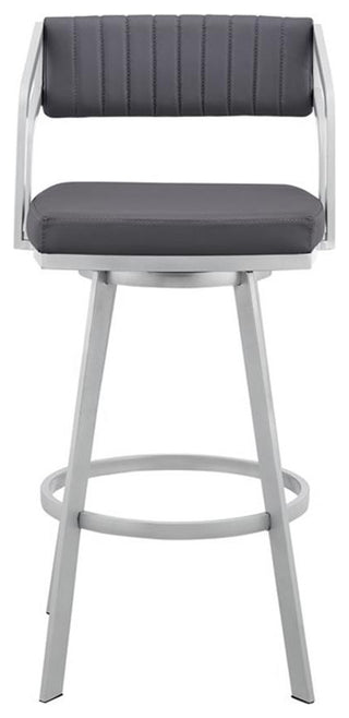 Armen Living Scranton 26" Faux Leather/Metal Counter Stool in Silver/Slate Gray