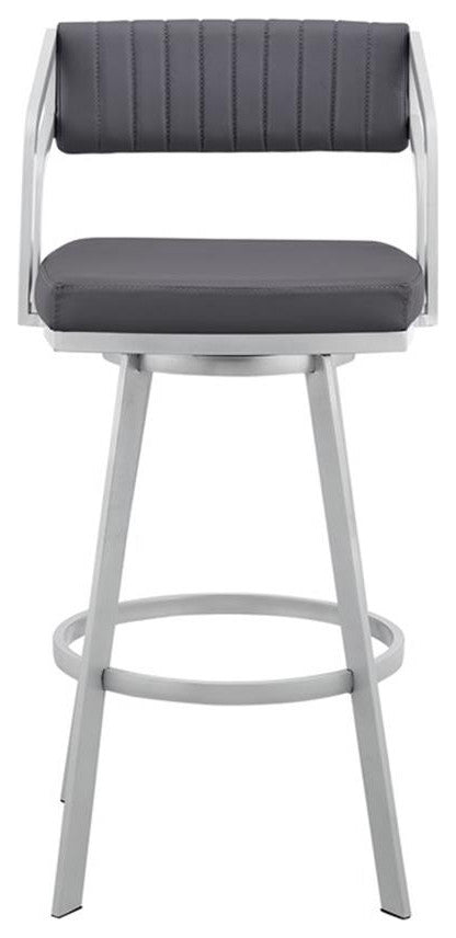 Armen Living Scranton 26" Faux Leather/Metal Counter Stool in Silver/Slate Gray