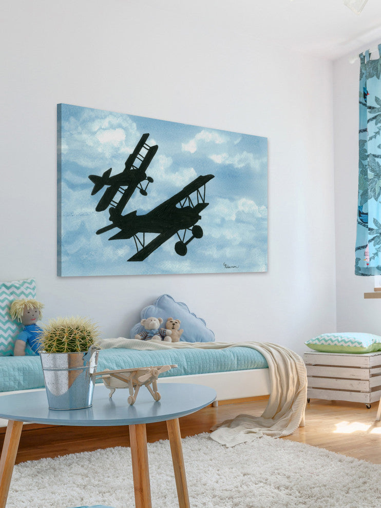 "Biplanes in a Summer Sky" Painting Print on Wrapped Canvas, 30"x20"