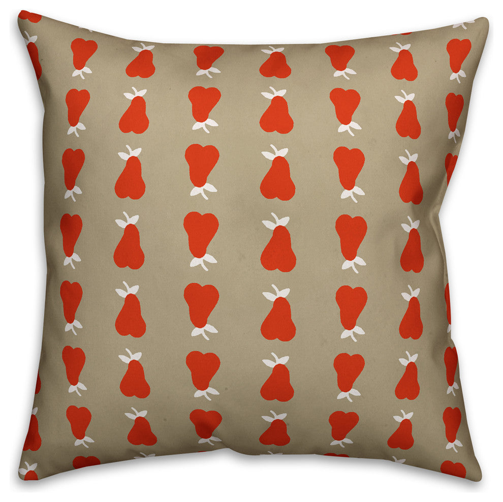 Pear Pattern, Red Throw Pillow, 18"x18"