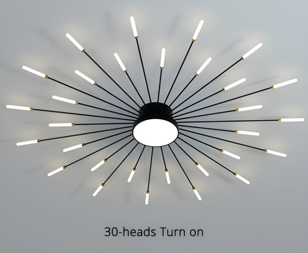 Willisau | Luxury LED Sun Ceiling Light, Black, 18 Heads