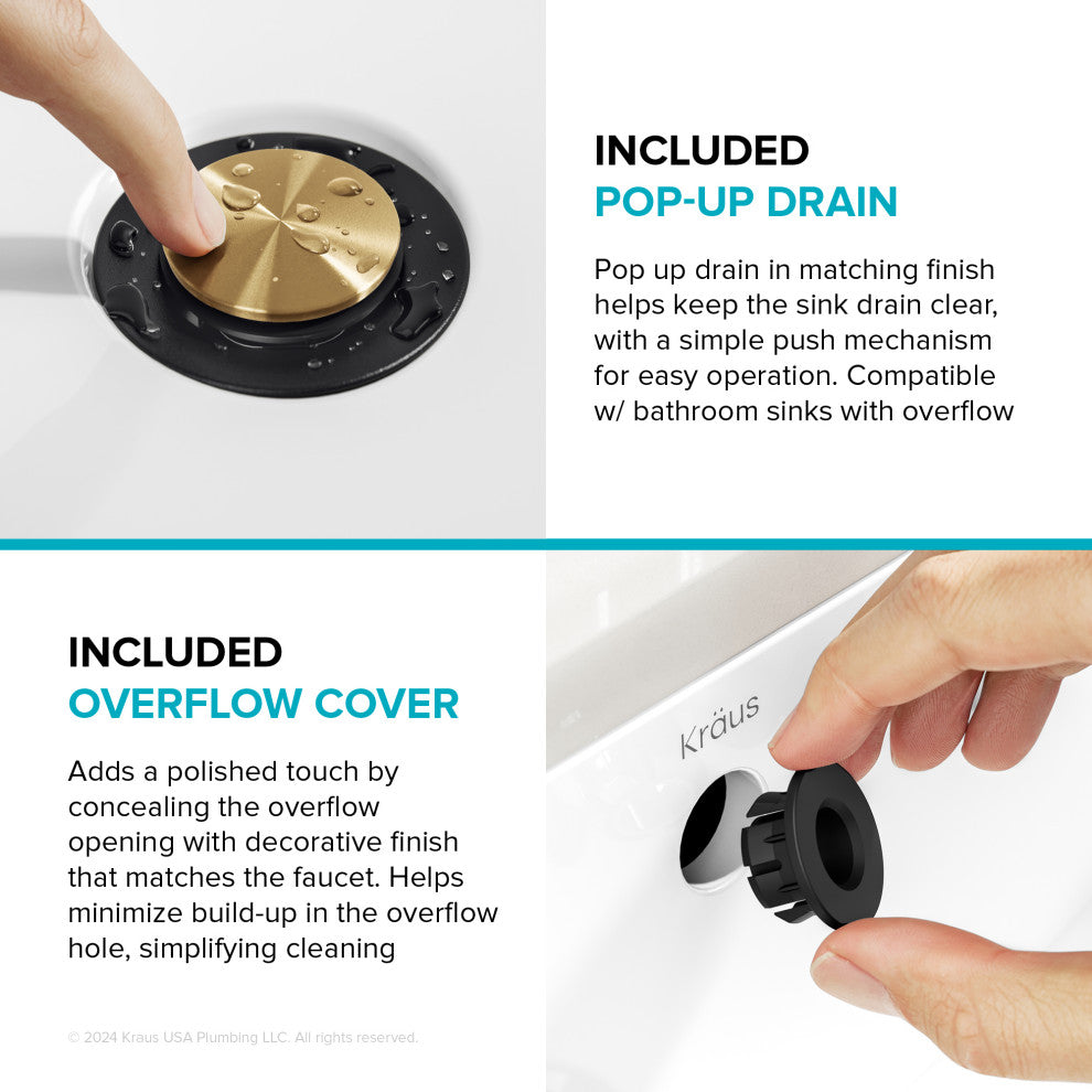 KRAUS Indy Single Handle Basin Bathroom Faucet Spot Free BBMB, Pop Up Drain