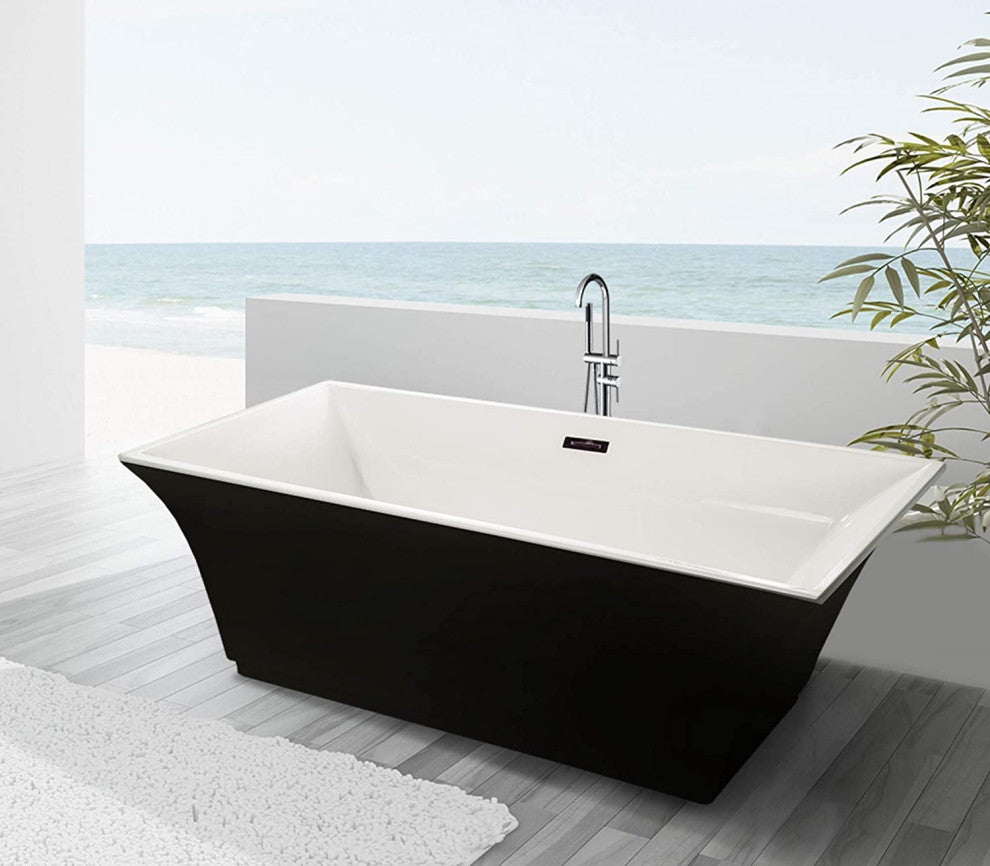 Fine Fixtures Sanctuary Freestanding Bathtub With Drain, Black