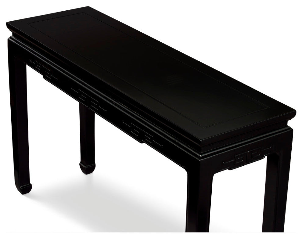 48in Matte Black Elmwood Chinese Key Motif Asian Console Table