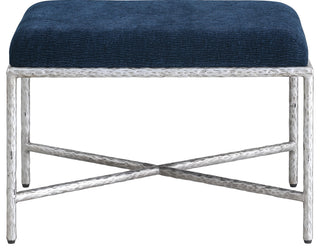 Valley Upholstered Bench, Navy, 25" W x 18" D, Silver, Chenille Fabric