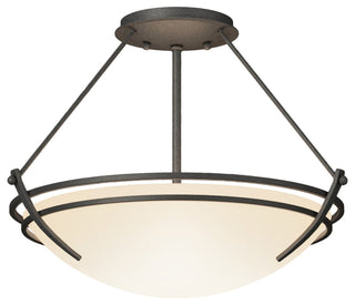 Presidio Tryne Small Semi-Flush, Natural Iron Finish, Opal Glass