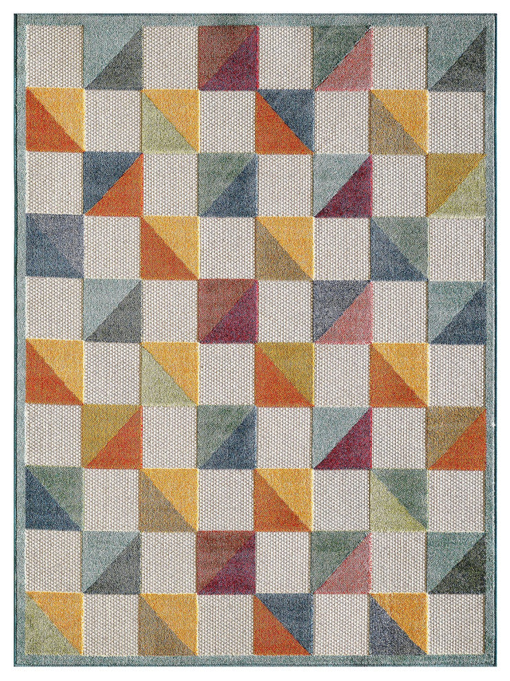 3"x5" Orange Gray Triangle Indoor Outdoor Area Rug