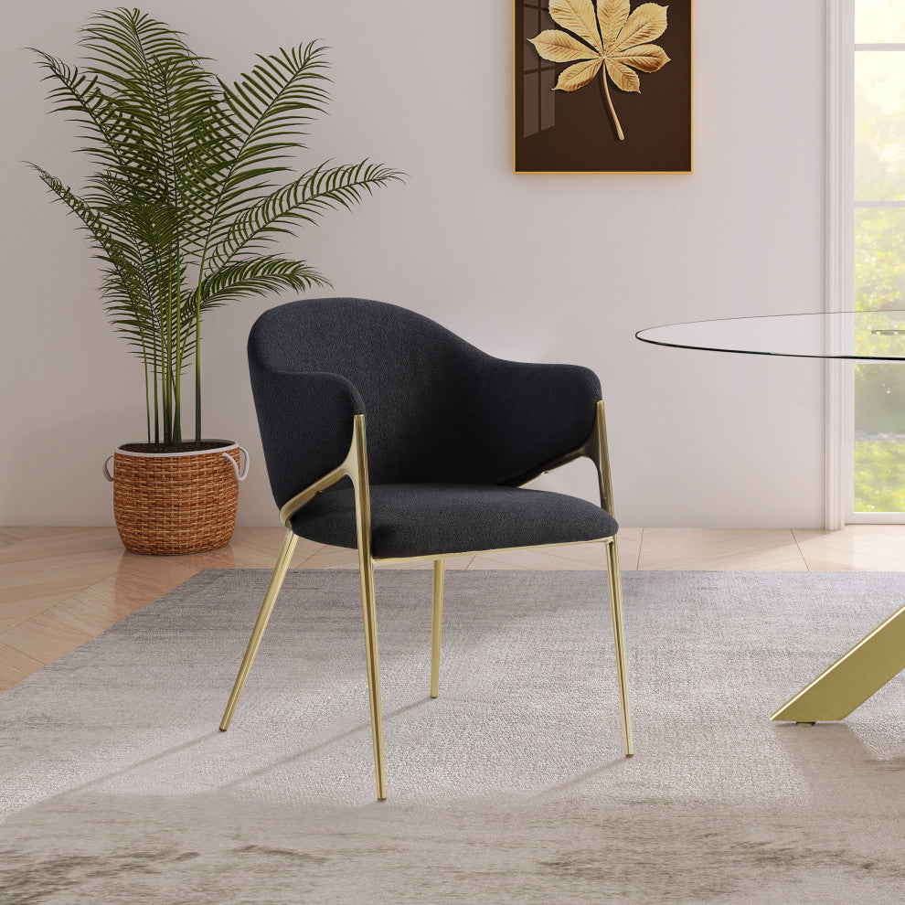 Nial Boucle Fabric Upholsetered Black Dining Chair, Set of 2, Black