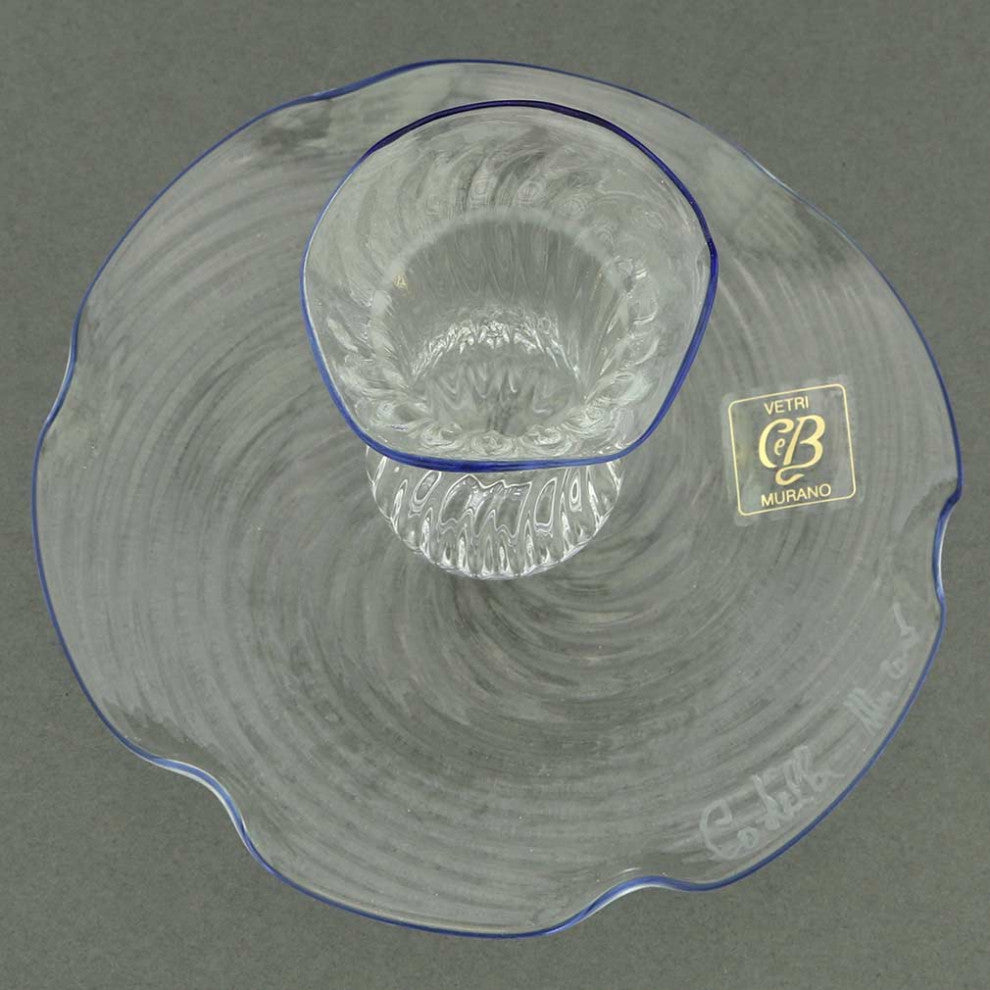 GlassOfVenice Cristallo Blue Flower Murano Glass Candle Holder