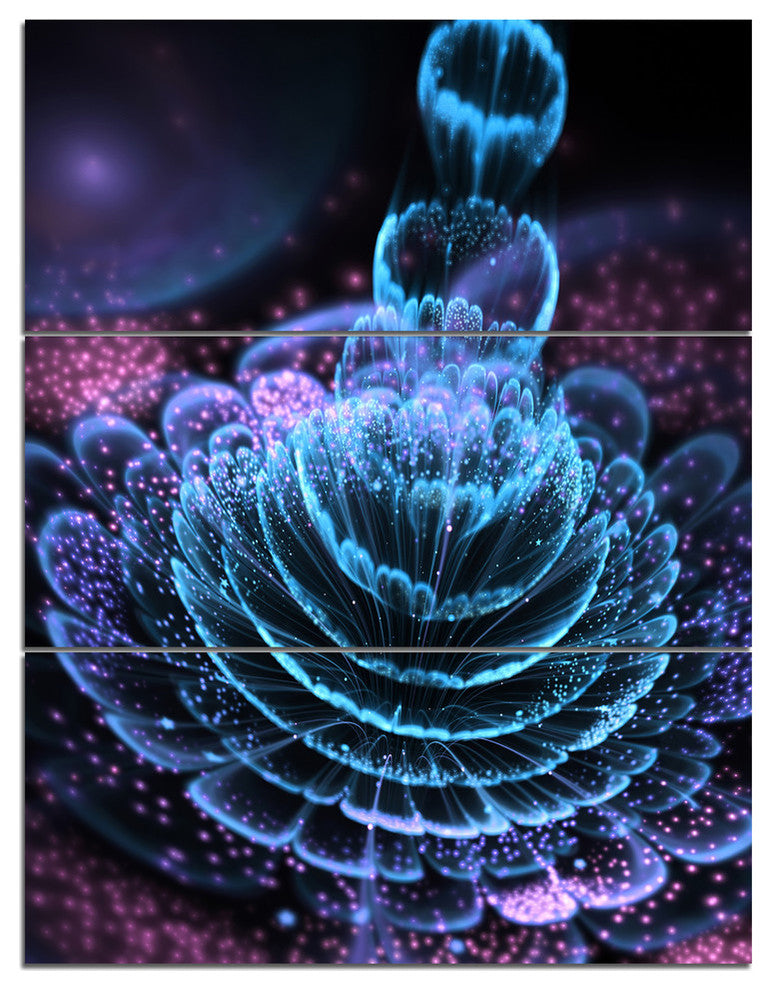 "Blue Purple Fractal Flower" Metal Wall Art, 3 Panels, 28"x36"