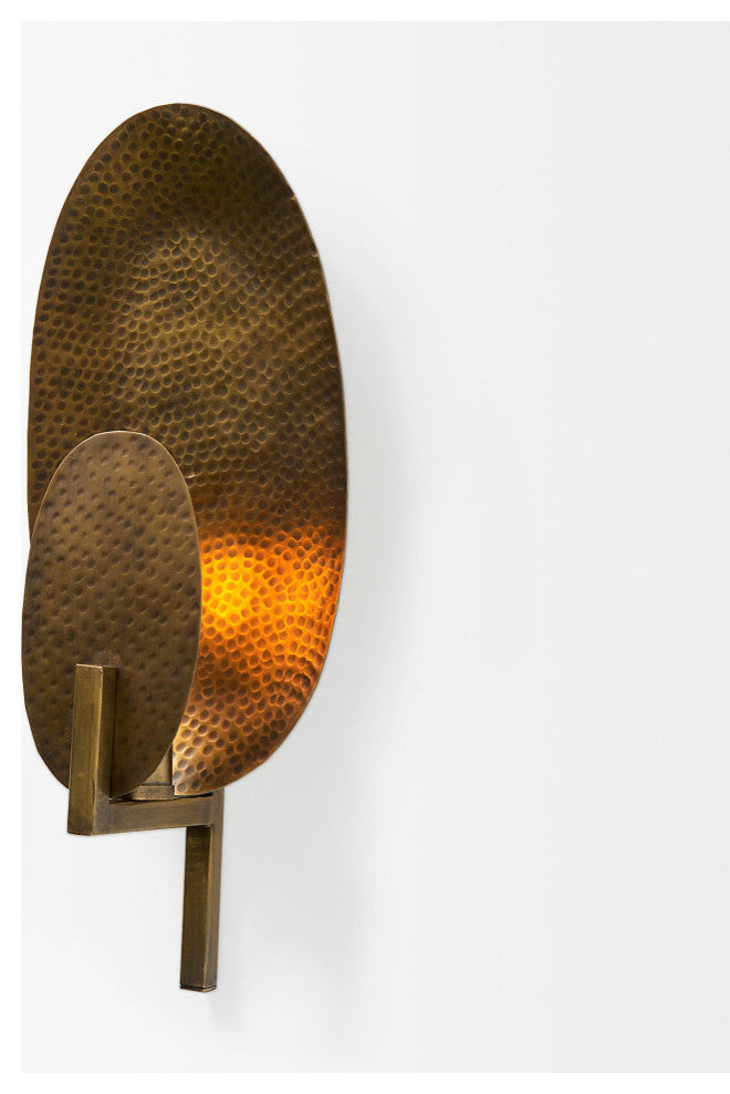 Clarence 7.0Lx5.3Wx17.0H Metal Hammered Gold Round Wall Sconce