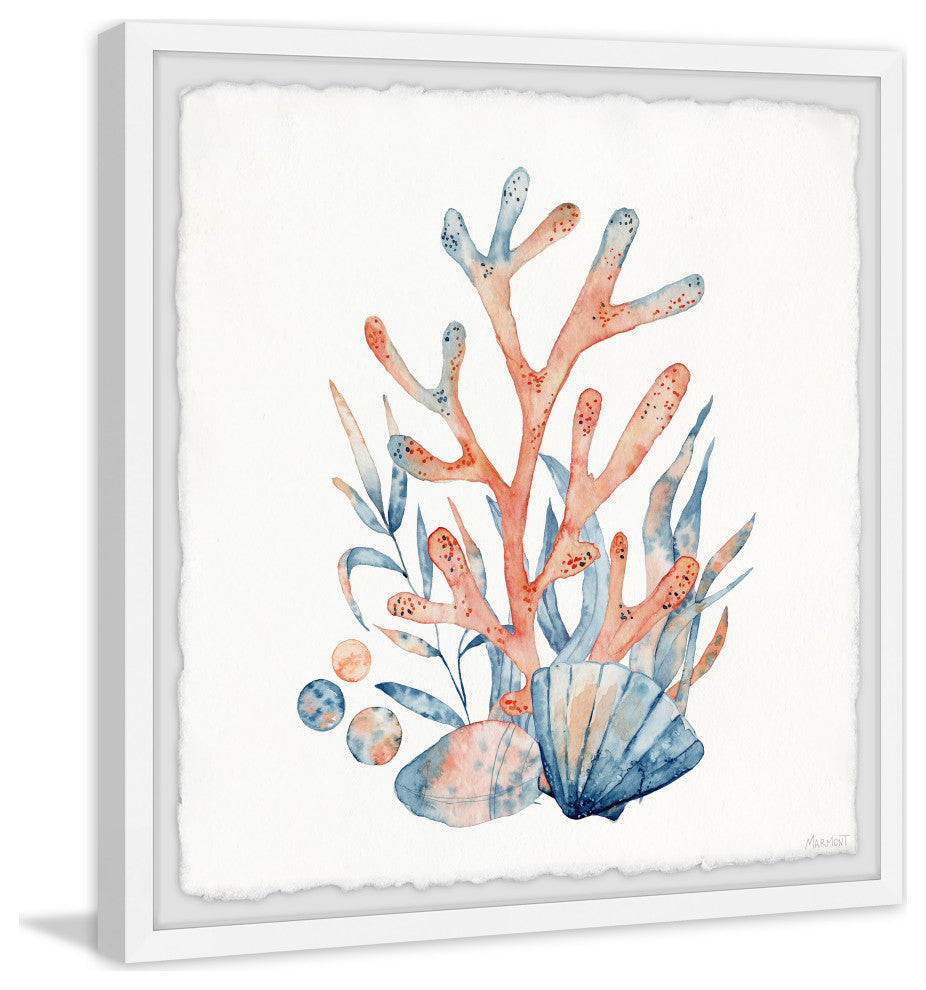 "Coral and Shells" Framed Painting Print, 18x18