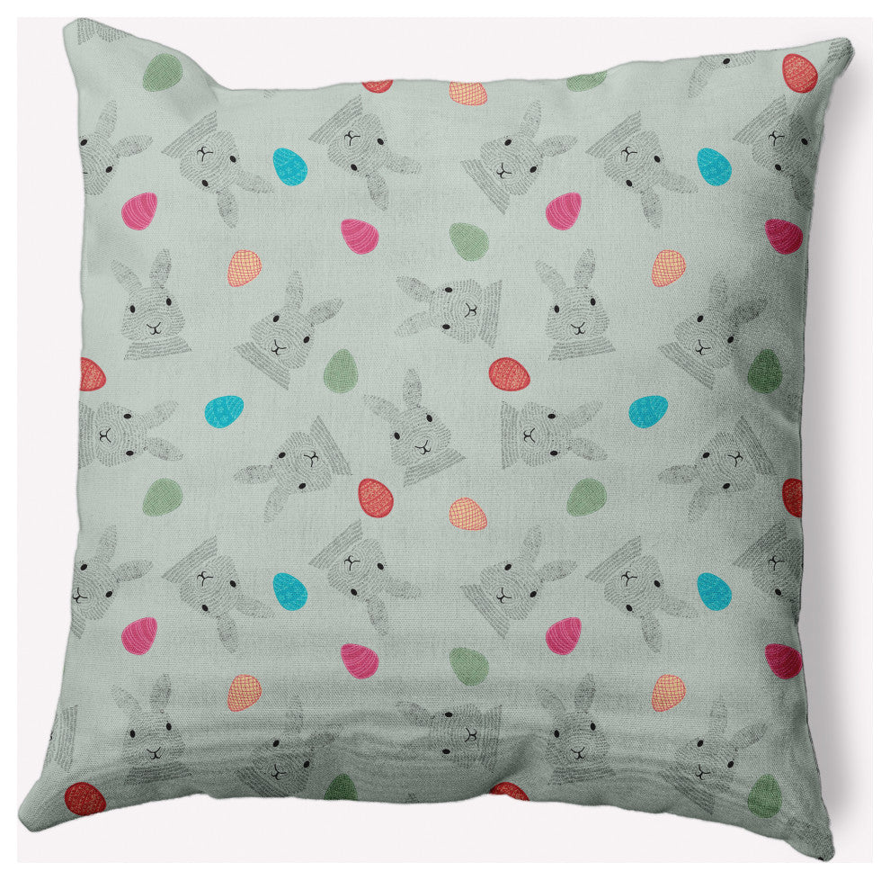 Bunnies and Eggs Easter Decorative Throw Pillow, Breezeway Green, 20x20"