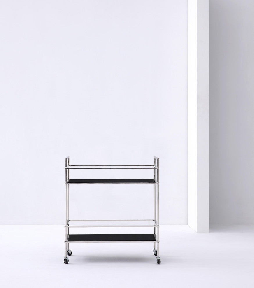 Pasargad Home Luxe Glass and Steel Serving Table, Black