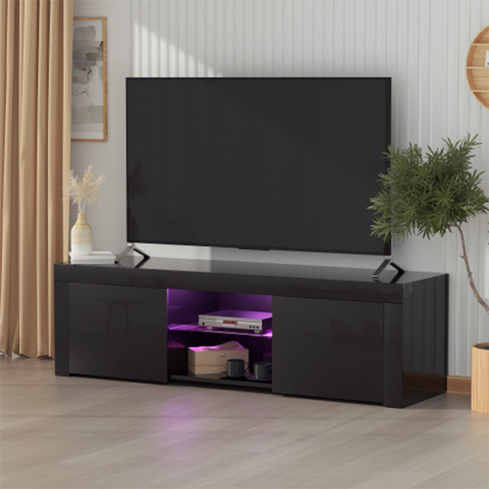 Black morden TV Stand with LED Lights high glossy front TV Cabinet