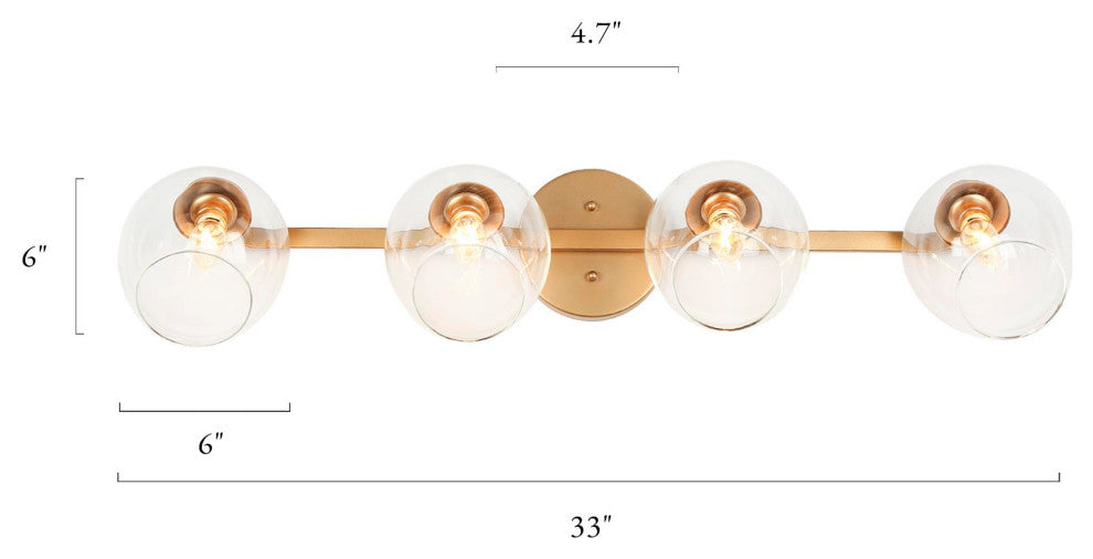 4-Lights Clear Glass Shade and Glod Traditional LED Vanity Wall Light