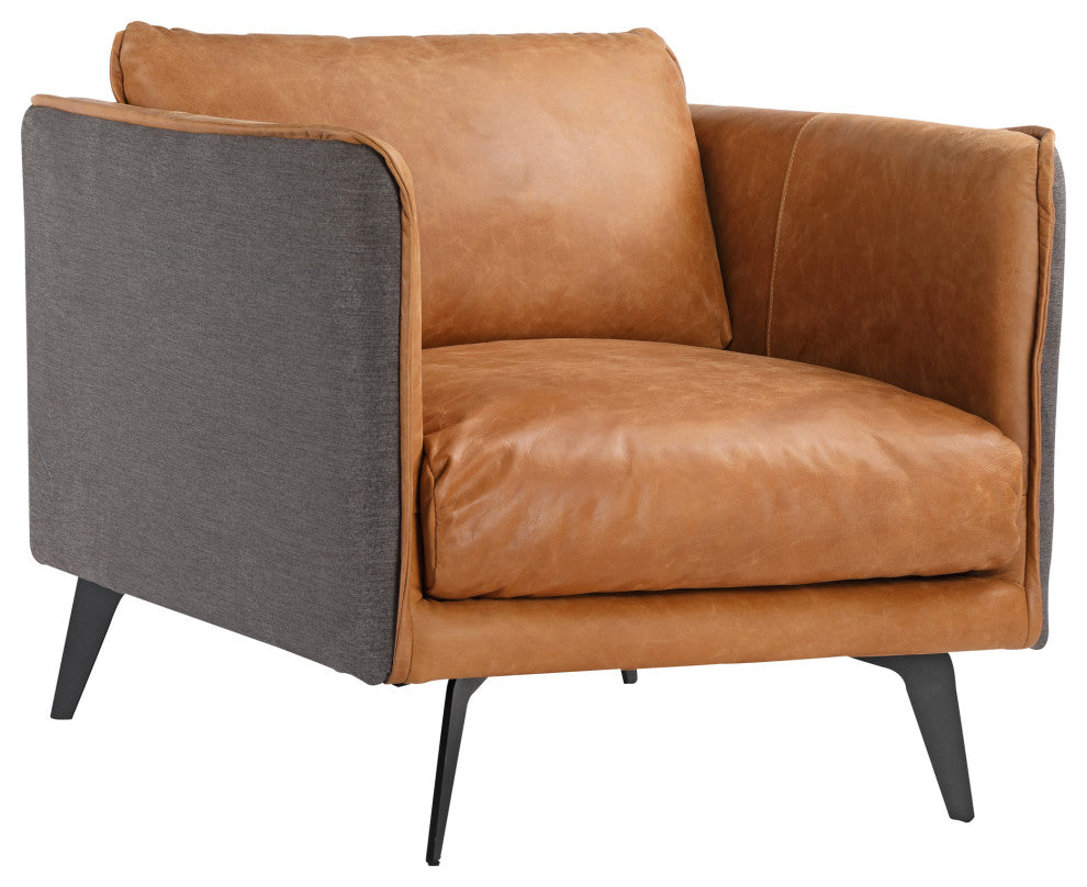Mid - Century Modern Messina Leather Arm Chair Cognac - Brown